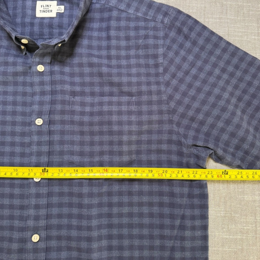 Flint and Tinder Mens XL Gingham Check Button Down Shirt Navy Blue F-210017 - Picture 9 of 15